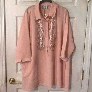 Linea Louis Dell’Olio Blush Pink Sequin Blouse 1x